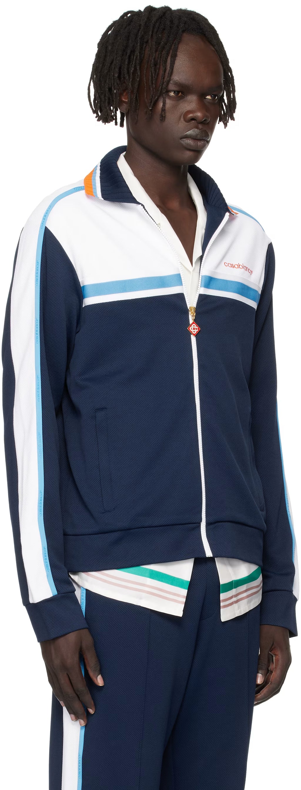 Navy & White Pique Track Jacket
