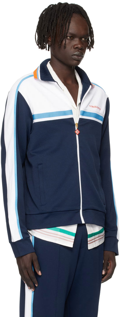 Navy & White Pique Track Jacket