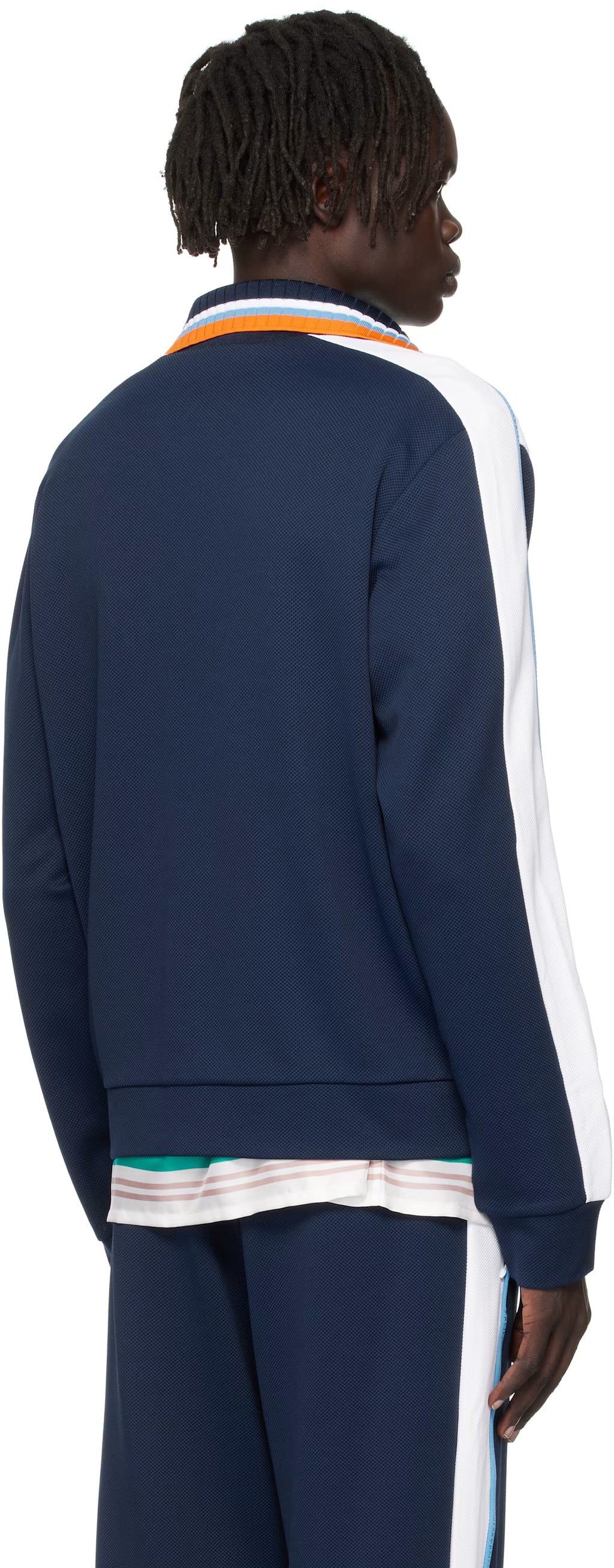 Navy & White Pique Track Jacket