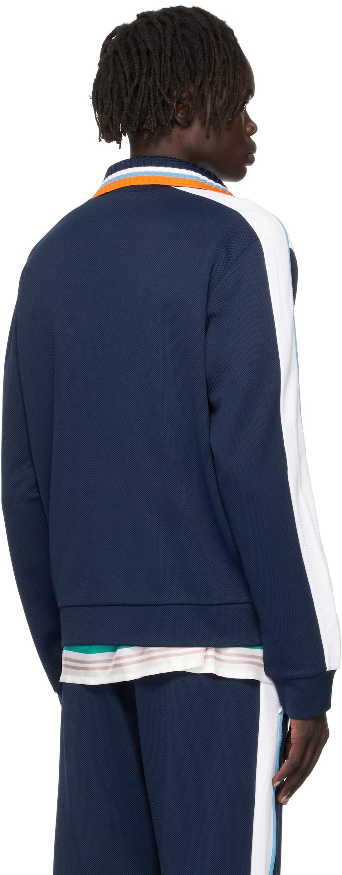 Navy & White Pique Track Jacket