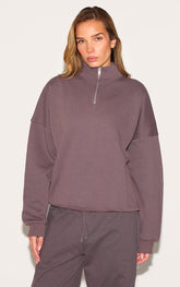 Charcoal Premium High Neck Quarter Zip Oversized Sweatshirt