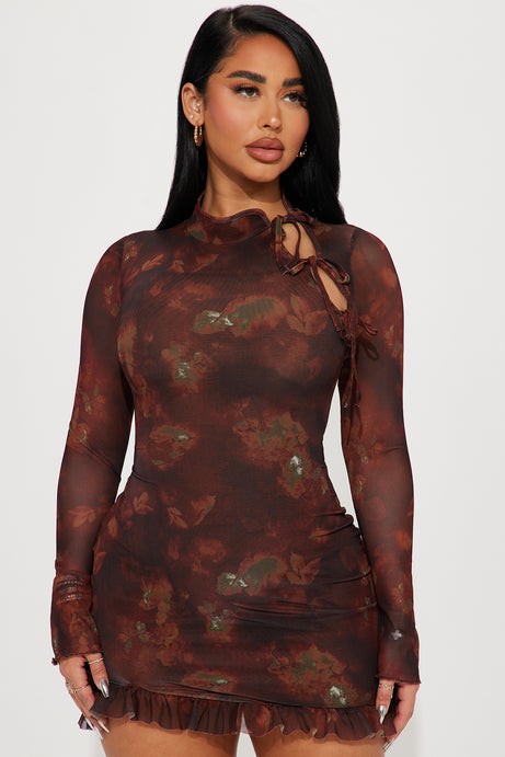 Charlette Mesh Mini Dress - Rust/combo