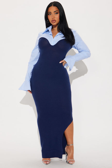 Maya Stripe Sweater Maxi Dress - Navy/combo