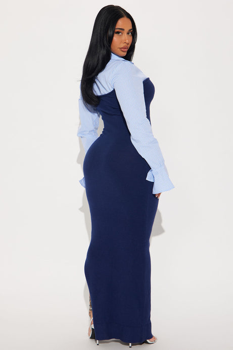 Maya Stripe Sweater Maxi Dress - Navy/combo
