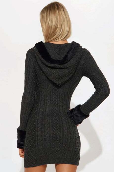 Keep Me Warm Cable Knit Mini Dress - Charcoal