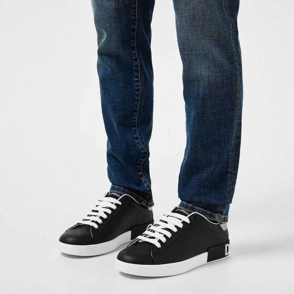 Men's Logo Portofino Leather Low-Top Trainers