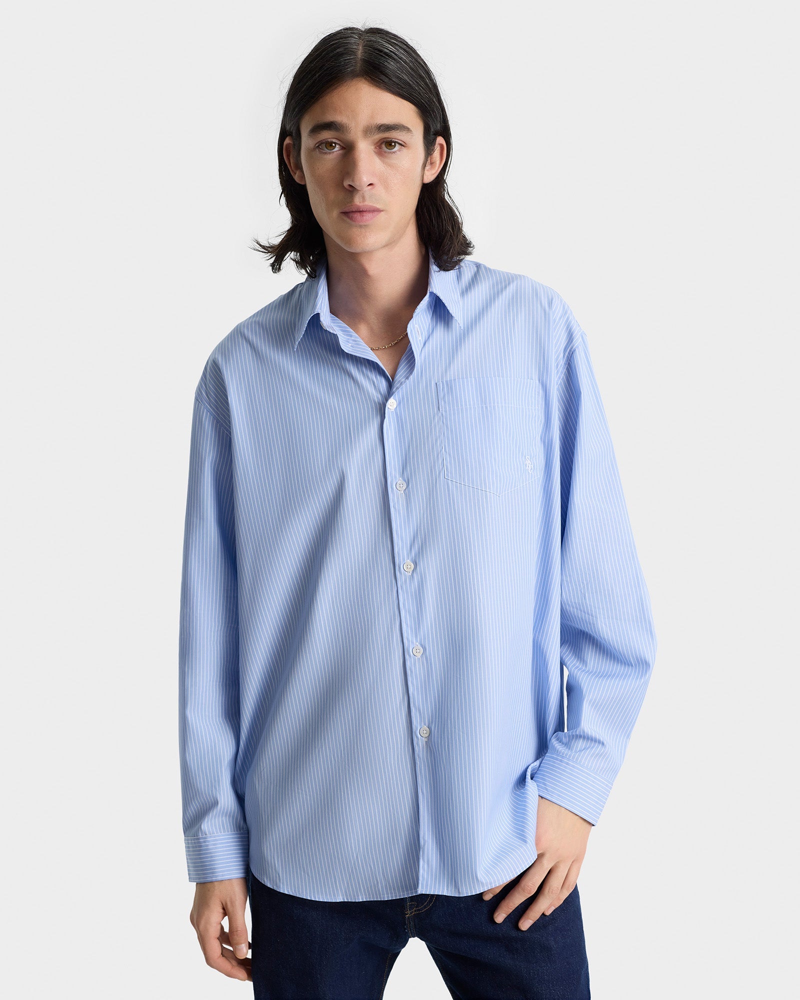 SRC Oversized Shirt - Light Blue Striped