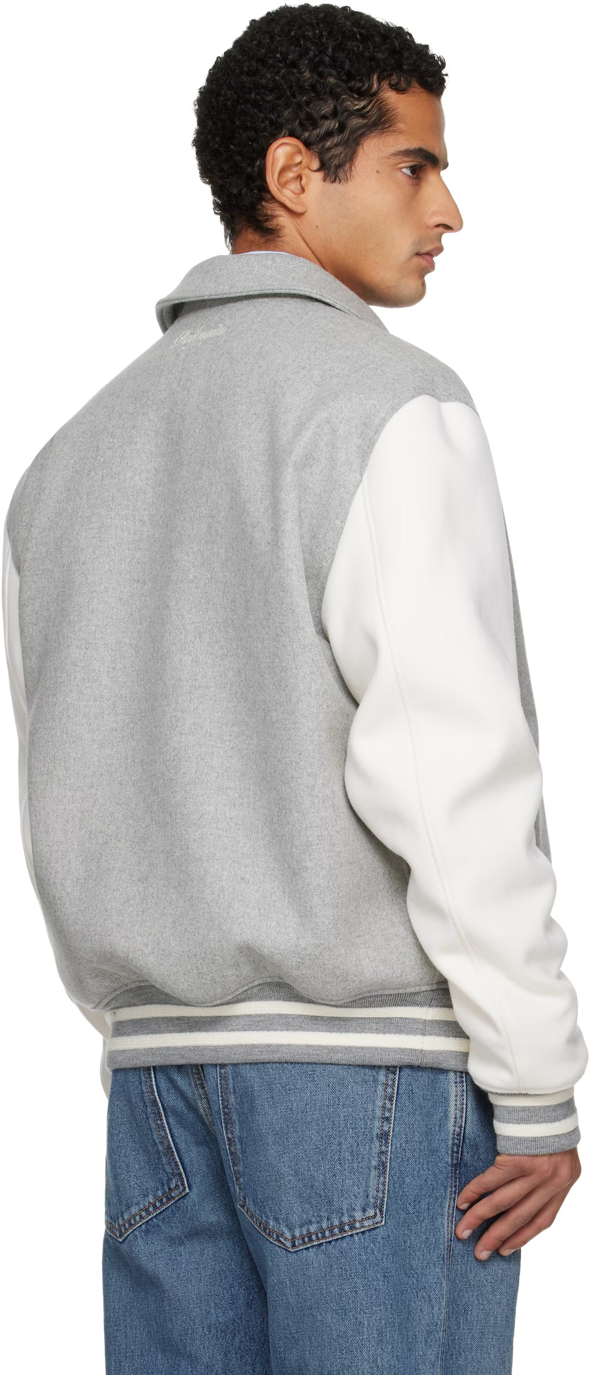 Gray Bicolor Wool Varsity Bomber Jacket