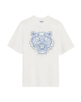 Kenzo Blue White Matte Embroidery Tiger Tee