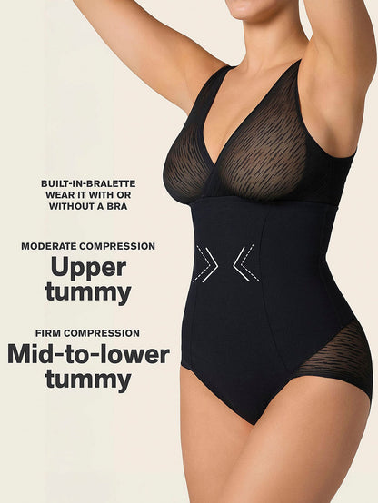 Sheer Stripe Detail Sculpting Bodysuit