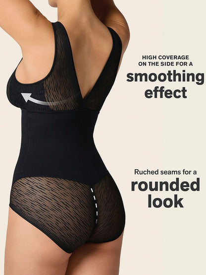 Sheer Stripe Detail Sculpting Bodysuit