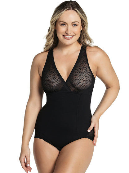 Sheer Stripe Detail Sculpting Bodysuit