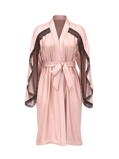 Satin Rose Lace-Trim Midi Robe