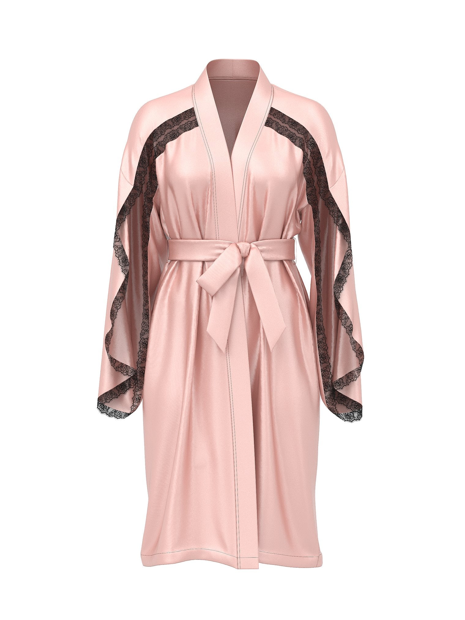 Satin Rose Lace-Trim Midi Robe