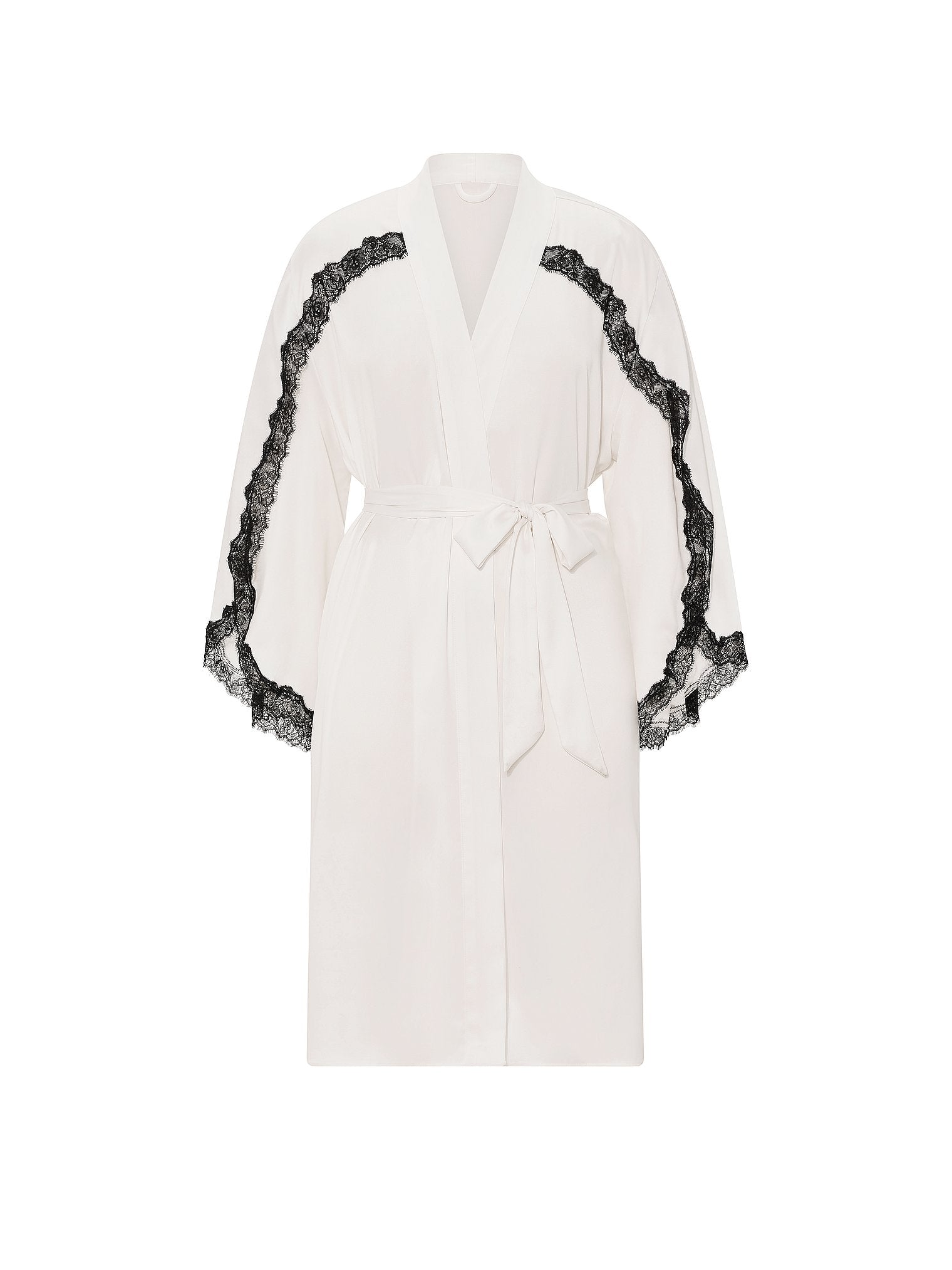 Satin Rose Lace-Trim Midi Robe