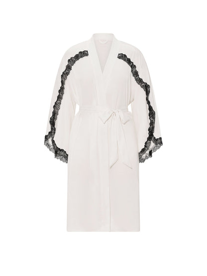 Satin Rose Lace-Trim Midi Robe