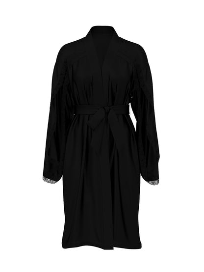 Satin Rose Lace-Trim Midi Robe