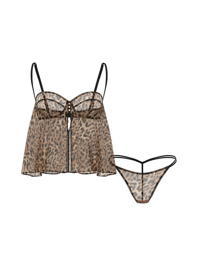 Geo Leo Chiffon Flyaway Cami Babydoll Set