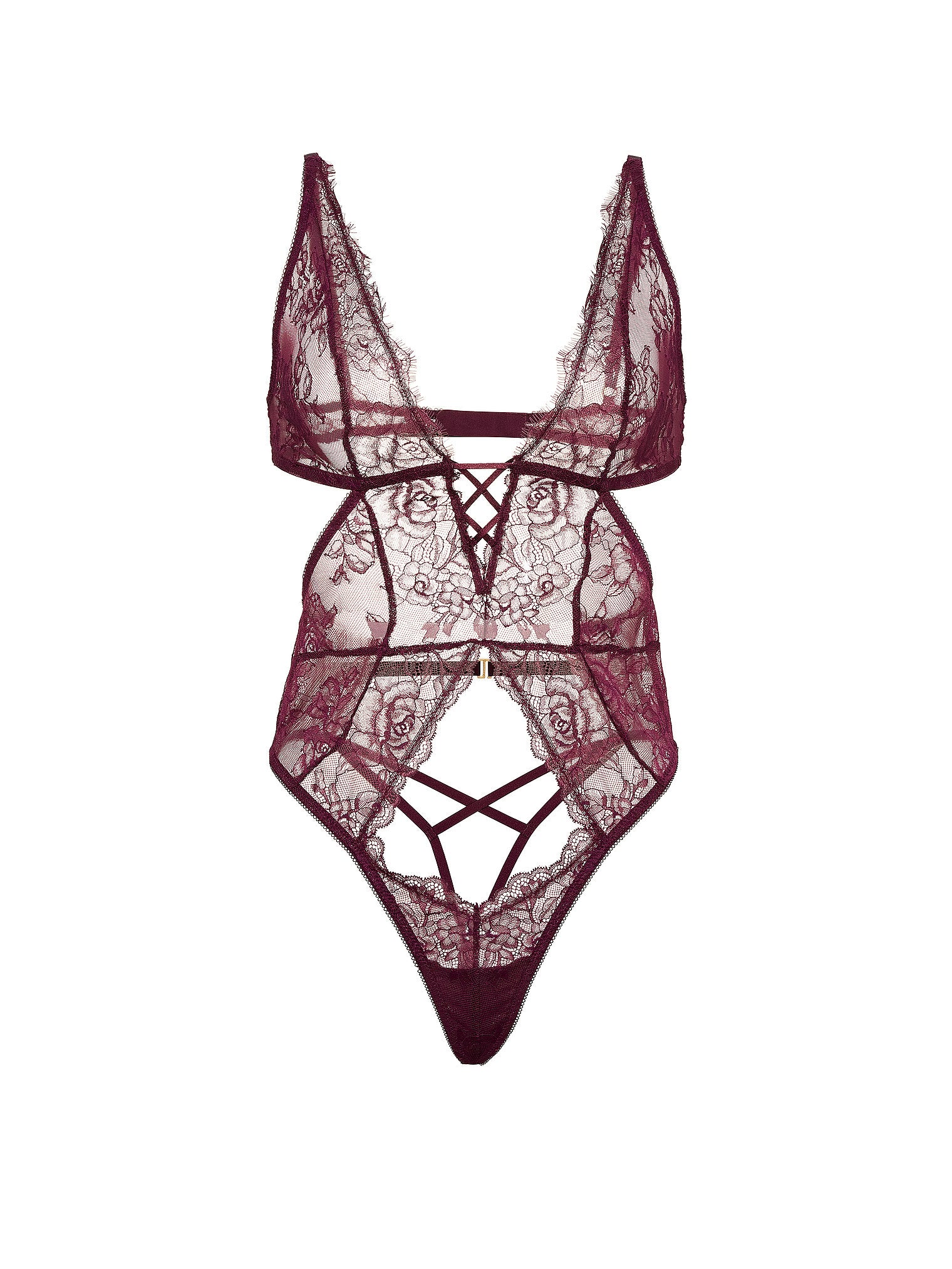 Rose Lace Plunge Crotchless Teddy