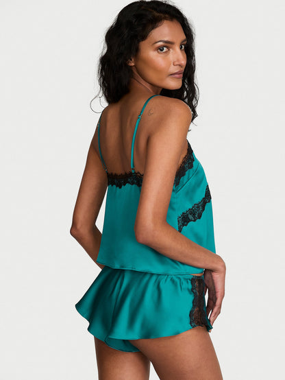 Satin Rose Lace-Trim Cami & Flutter Short Set