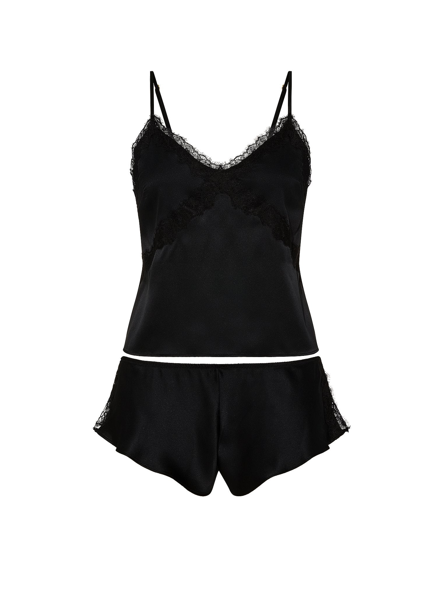 Satin Rose Lace-Trim Cami & Flutter Short Set