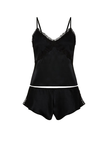 Satin Rose Lace-Trim Cami & Flutter Short Set
