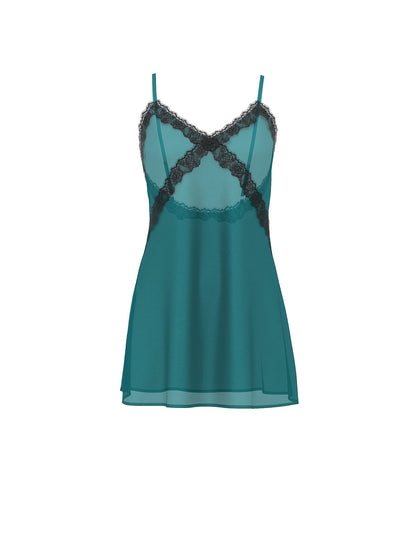 Satin Rose Lace-Trim Mini Slip Dress