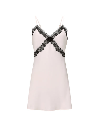 Satin Rose Lace-Trim Mini Slip Dress