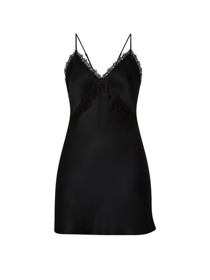 Satin Rose Lace-Trim Mini Slip Dress