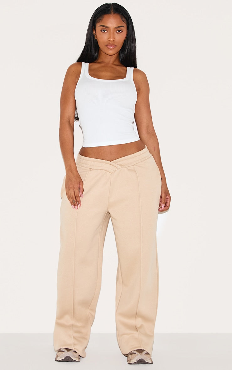 Shape Cream V Waist Pin Tuck Wide Leg Joggers