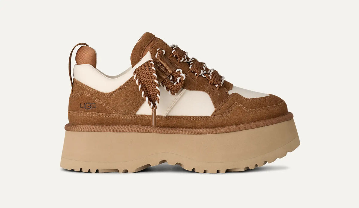 UGG Astromel Platform Sneaker – 2" Sugarcane EVA Sole, Satin & Ticked Laces, Recycled Upper