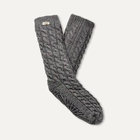 UGG® Elowyn Cable Knit Fleece Lined Crew Sock – Cozy Indoor Grip Sock