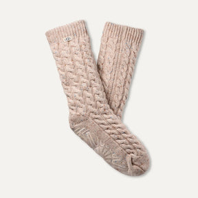 UGG® Elowyn Cable Knit Fleece Lined Crew Sock – Cozy Indoor Grip Sock