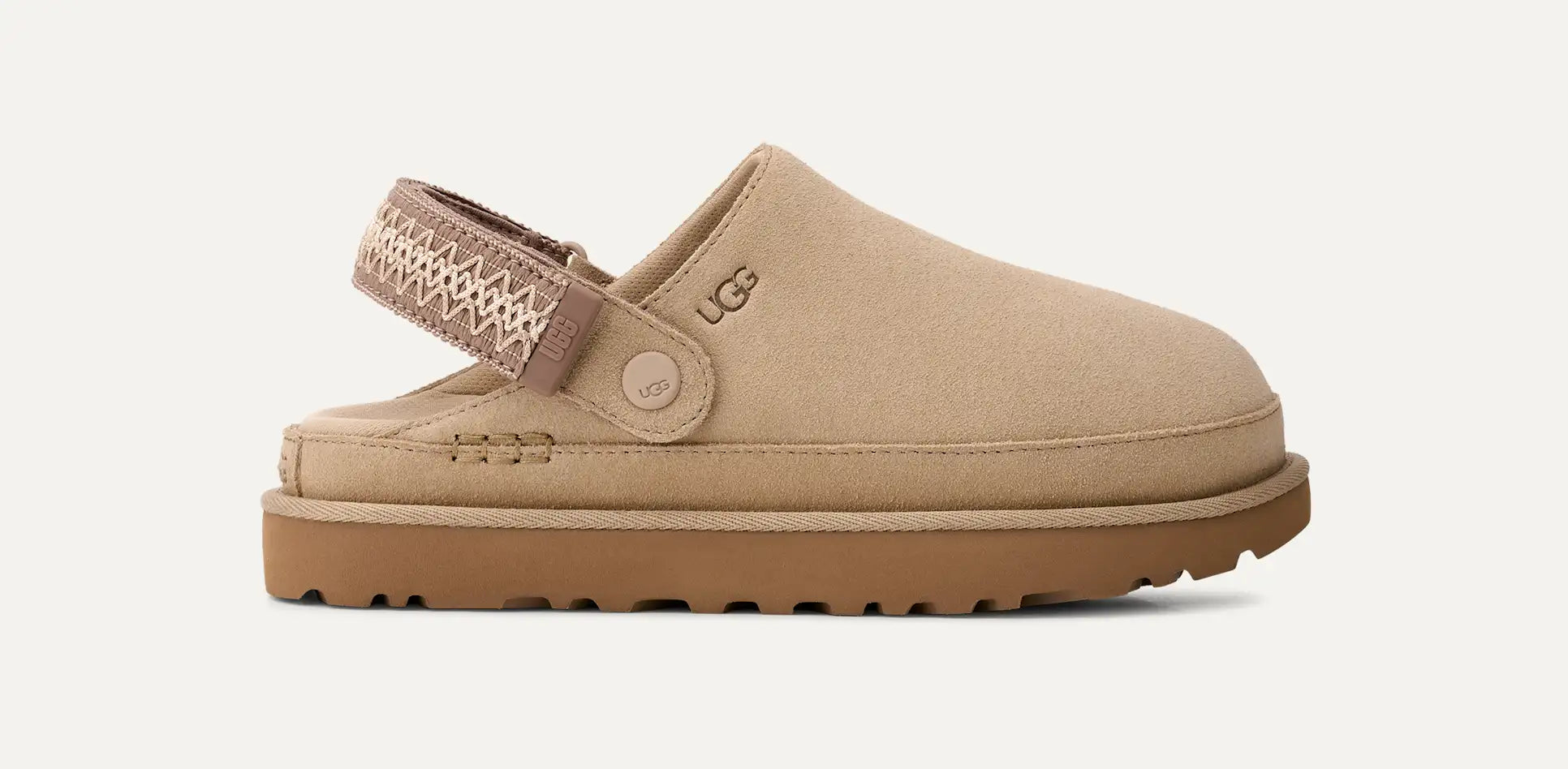 UGG Women's Goldenstar Suede Platform Clog with Adjustable Heel Strap – Lightweight & Eco-Friendly Comfort