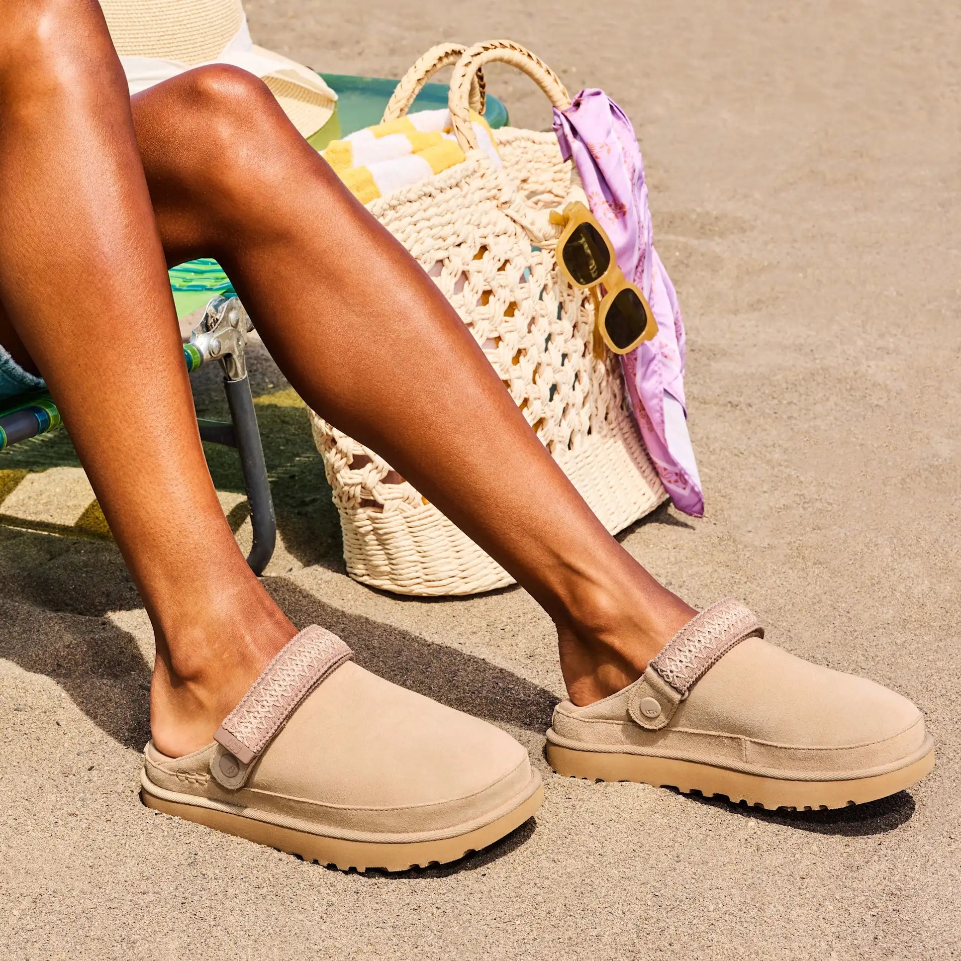 UGG Women's Goldenstar Suede Platform Clog with Adjustable Heel Strap – Lightweight & Eco-Friendly Comfort