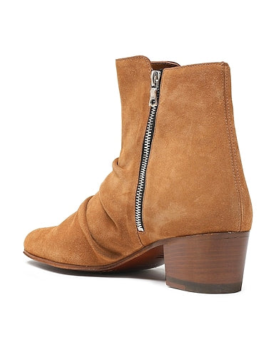 Amiri Tan Suede Ruched Ankle Boots with Zip Detail
