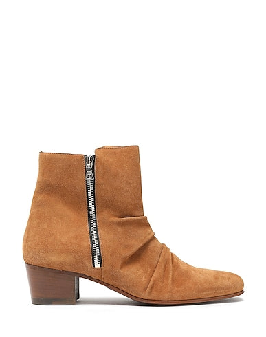 Amiri Tan Suede Ruched Ankle Boots with Zip Detail