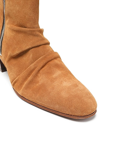 Amiri Tan Suede Ruched Ankle Boots with Zip Detail