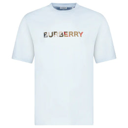 Burberry Check Logo Embroidered T-Shirt Blue