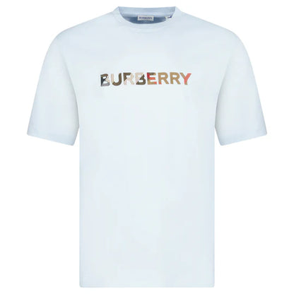 Burberry Check Logo Embroidered T-Shirt Blue