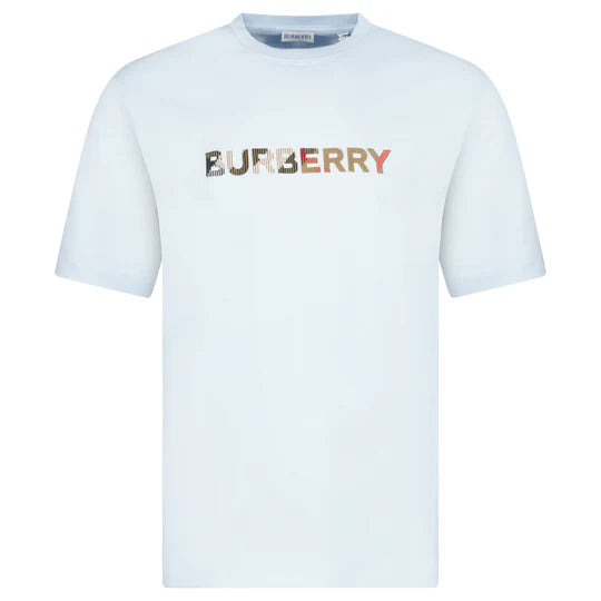 Burberry Check Logo Embroidered T-Shirt Blue
