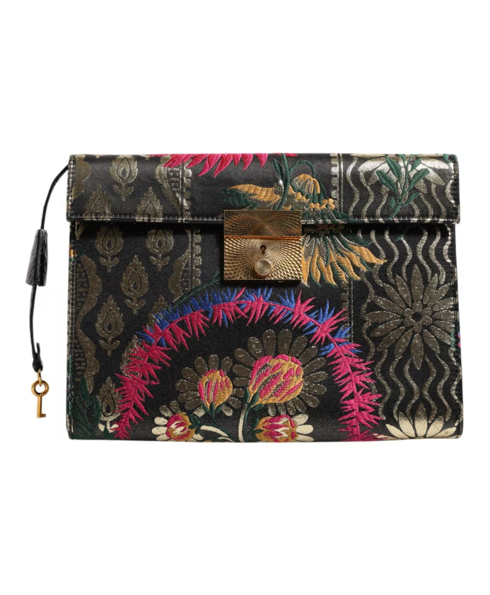 Multicolor Jacquard Floral Document Briefcase Bag
