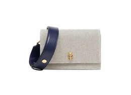 Luxe Ivory Canvas Shoulder Bag with Gold Skull Lock