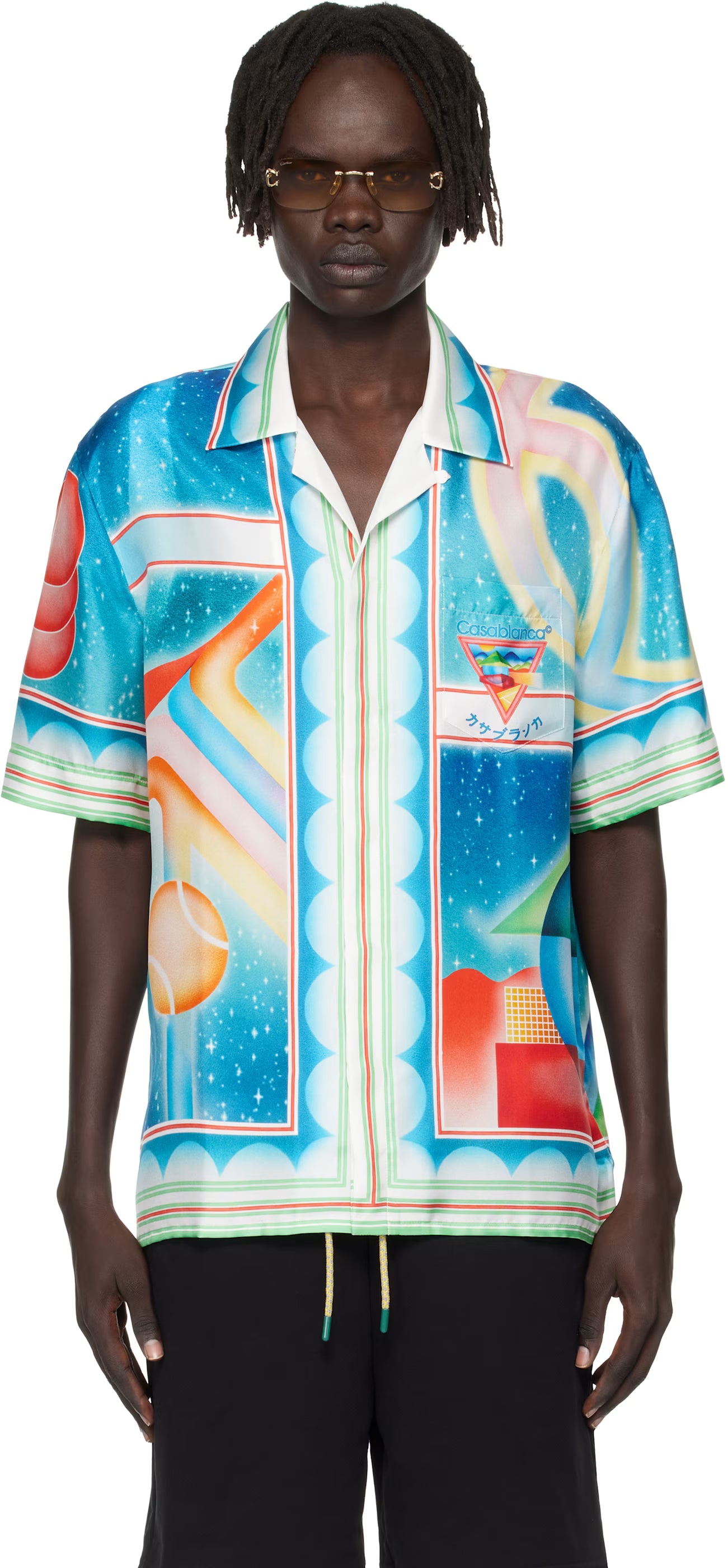 Multicolor Galaxy Court Short Sleeve Silk Shirt