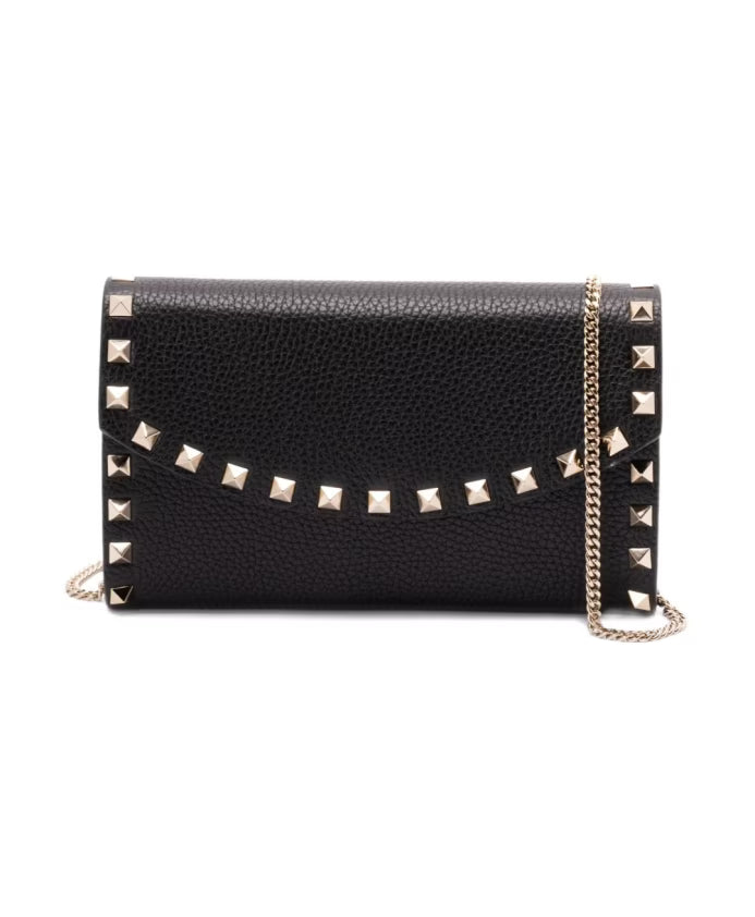 Black Rockstud Chain Strap Flap Bag