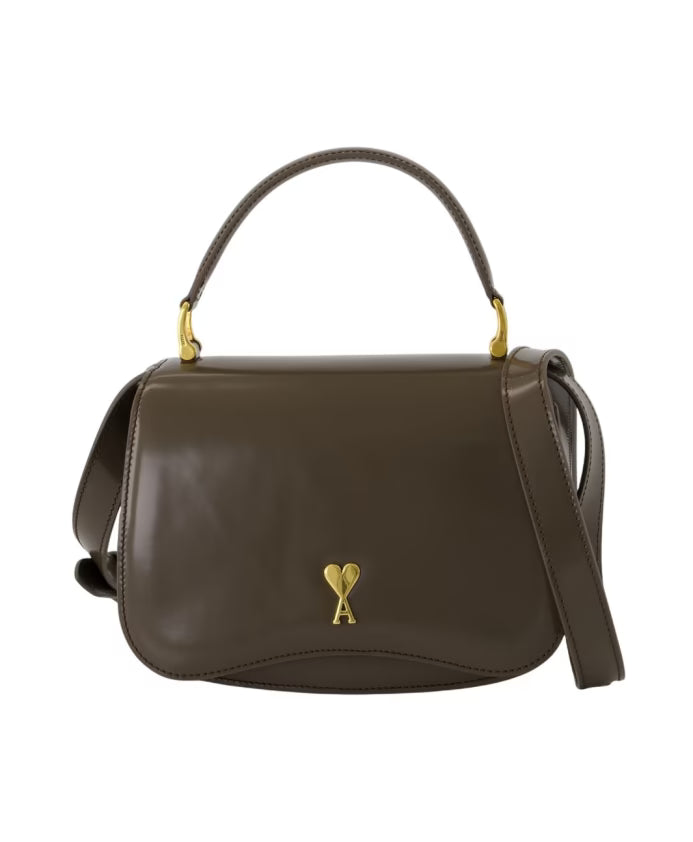 Khaki Leather Handbag - Top Handle