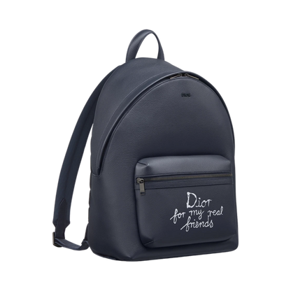 Dior x Hylton Nell Rider 2.0 Zip Backpack Grained Calfskin Print Navy Blue White