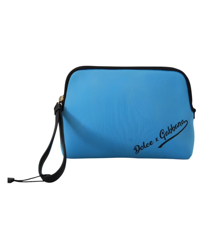 Blue Logo Print Hand Pouch Leopard Print Toiletry Bag