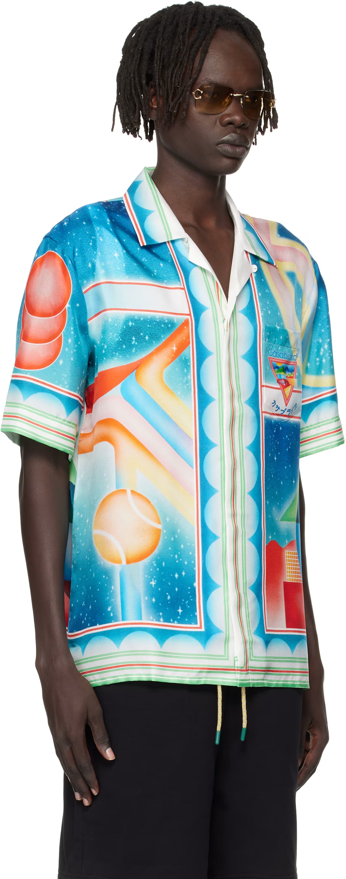 Multicolor Galaxy Court Short Sleeve Silk Shirt