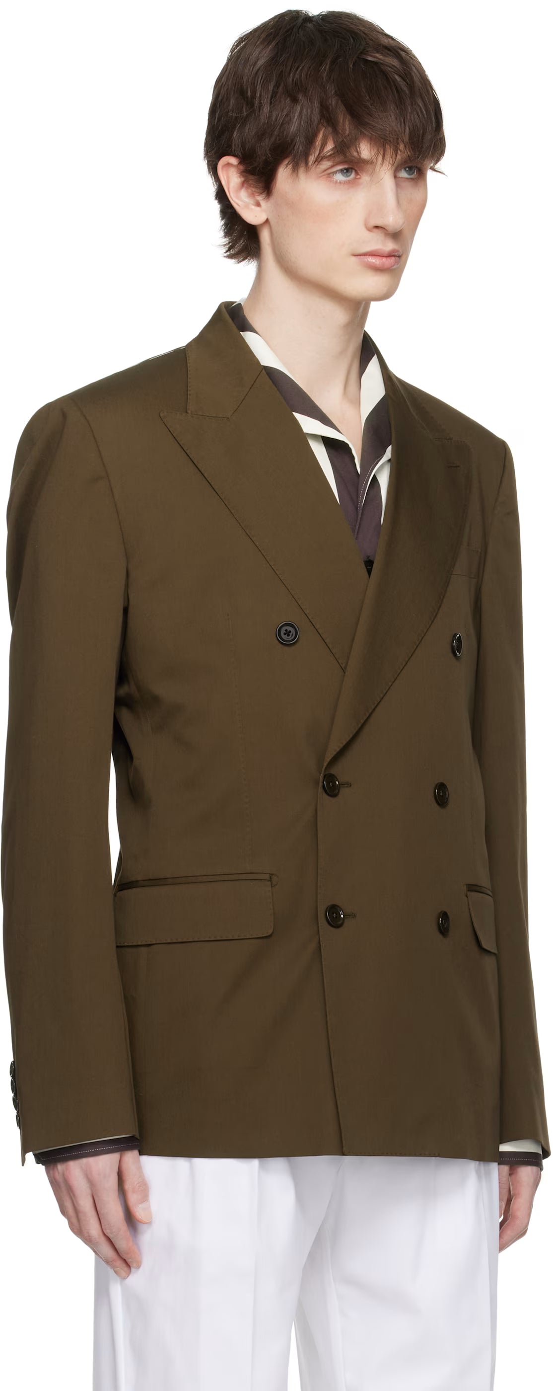 Dolce&Gabbana Brown Double-Breasted Technical Gabardine Blazer
